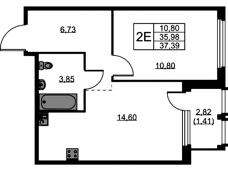 1-комнатная квартира 37.49 м², 3/15 эт., ЖК «GloraX Парголово»